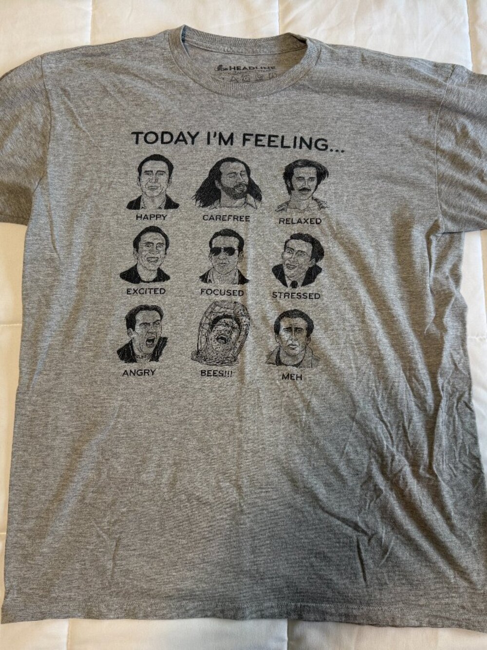 Men's Headline Today I'm Feeling... Nicolas Cage T-Shirt - Size L (GREY)